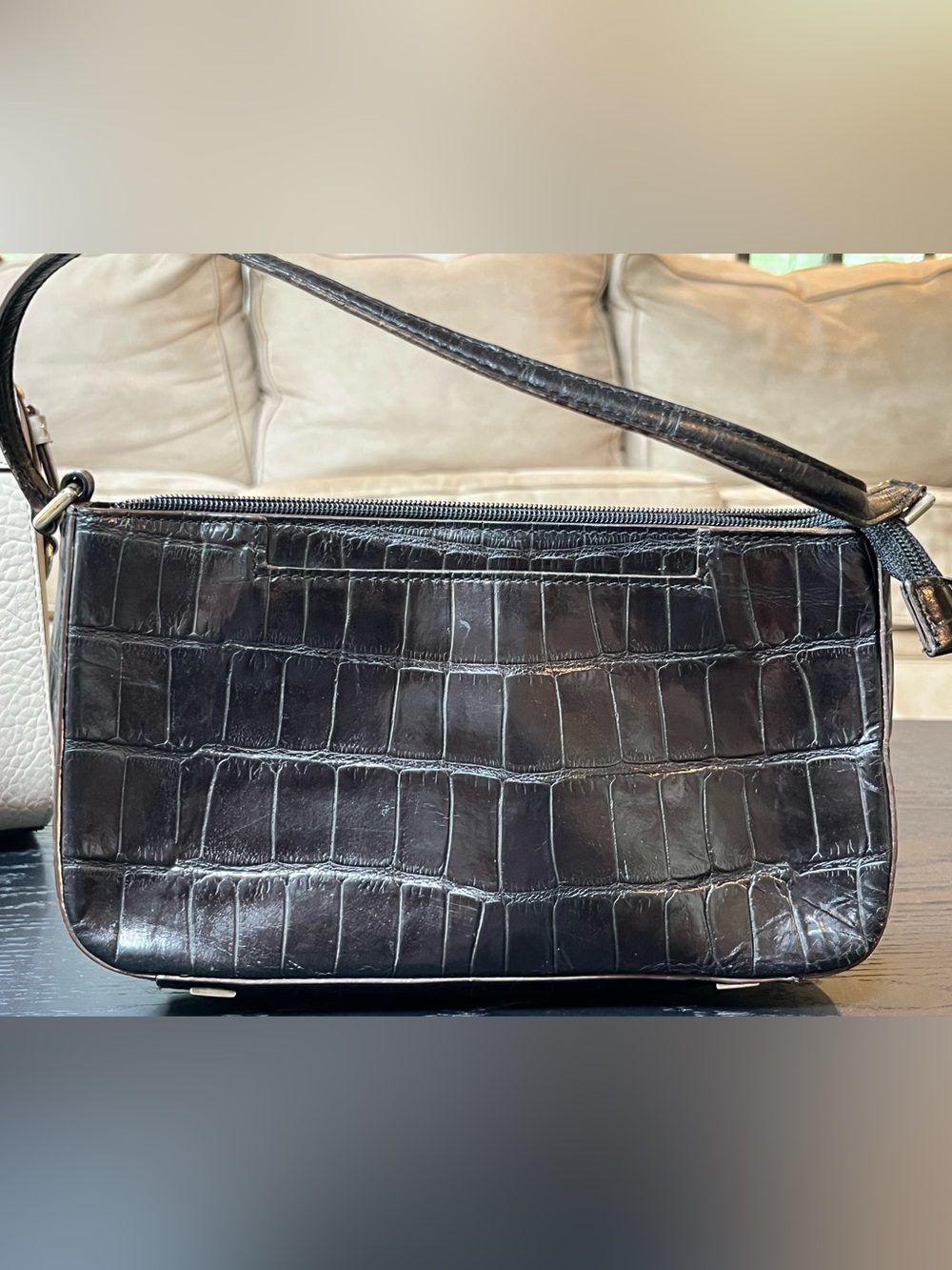 Adrienne Vittadini Black Croc-Embossed Shoulder Bag